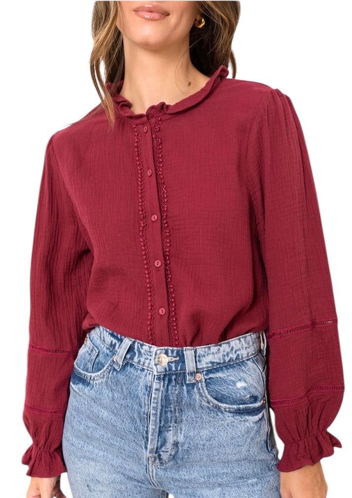 jolie jolie Camisa detalles burdeos