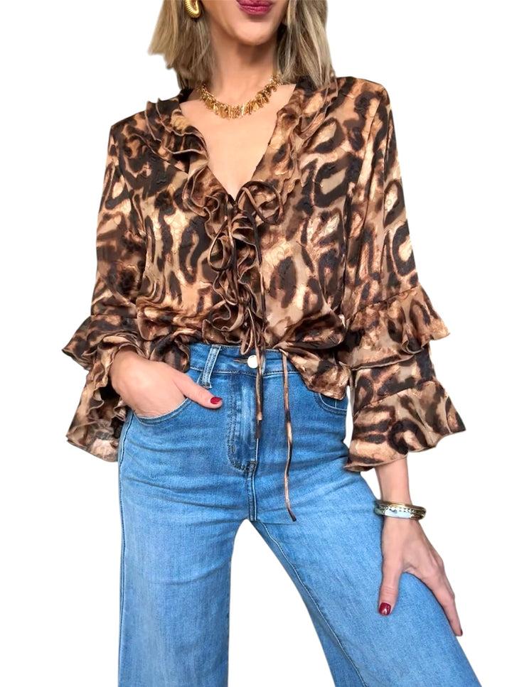 jolie jolie Camisa print volantes