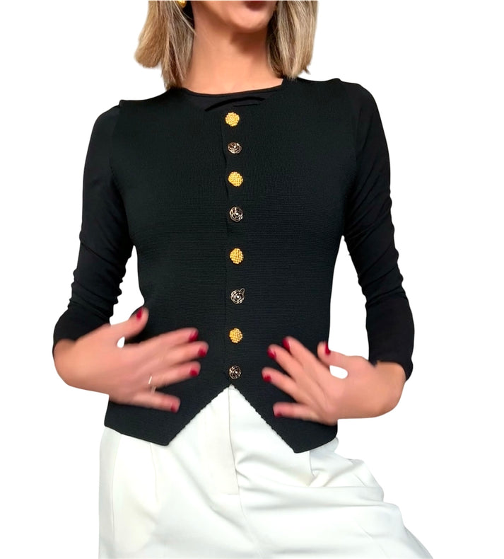 Jolie Jolie Chaleco Negro Botones Joya