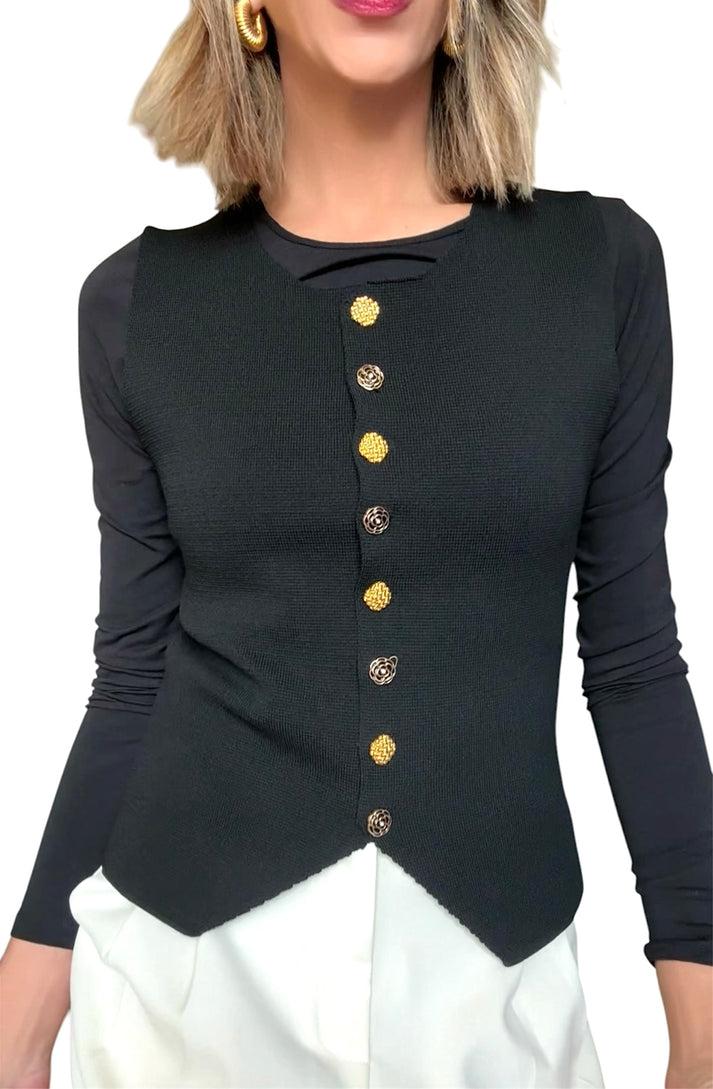 jolie jolie Chaleco negro botones joya