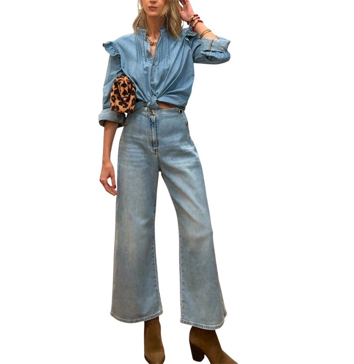 jolie jolie Denim azul claro botones laterales