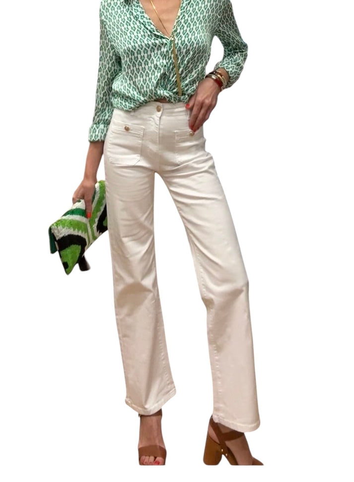 Jolie Jolie Denim Bolsillos Botón Dorado Blanco