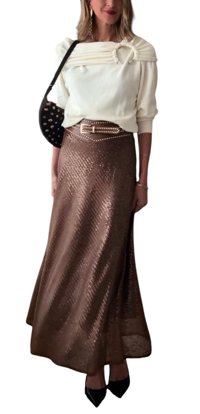 jolie jolie Falda lentejuelas marrón