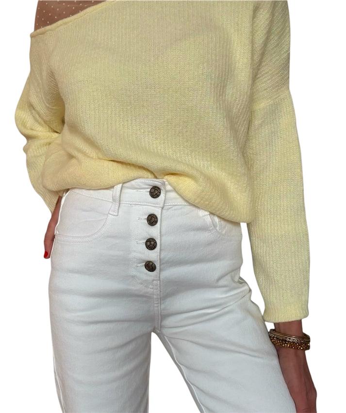 Jolie Jolie Pantalón Denim Botones Blanco