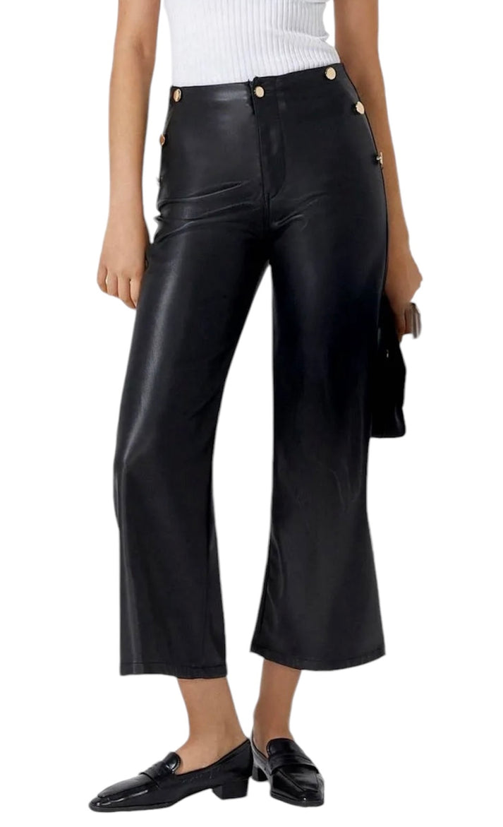 jolie jolie Pantalón efecto piel negro