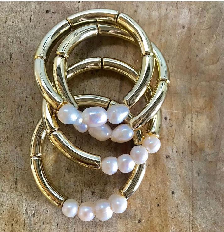 Jolie Jolie Pulsera Elástica Perlas Resina Dorada