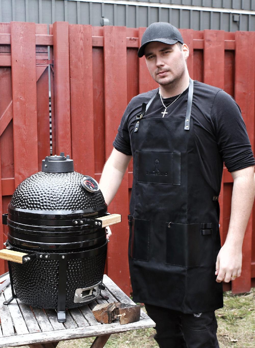 kamado sumo Delantal de algodón encerado – negro