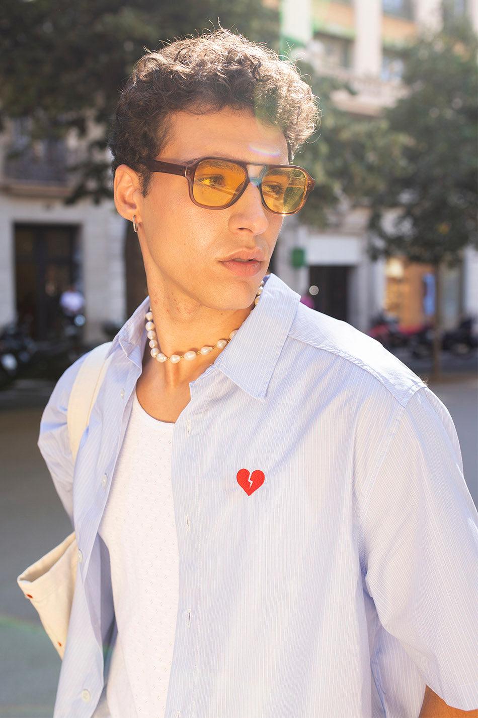 Kaotiko Camisa Loui Heart Blue/ White Stripes