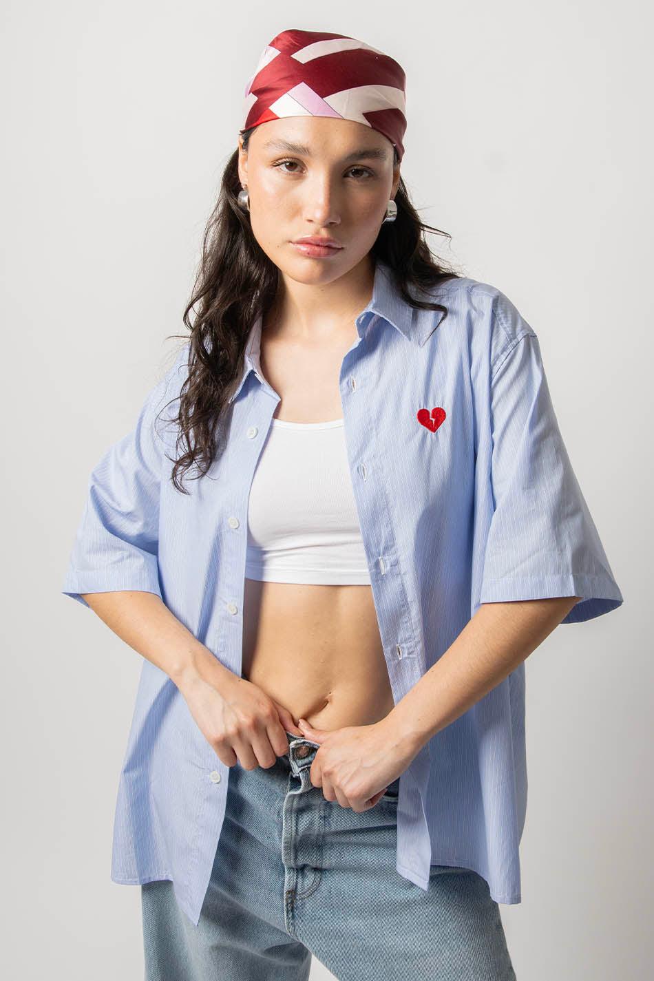 Kaotiko Camisa Loui Heart Blue/ White Stripes