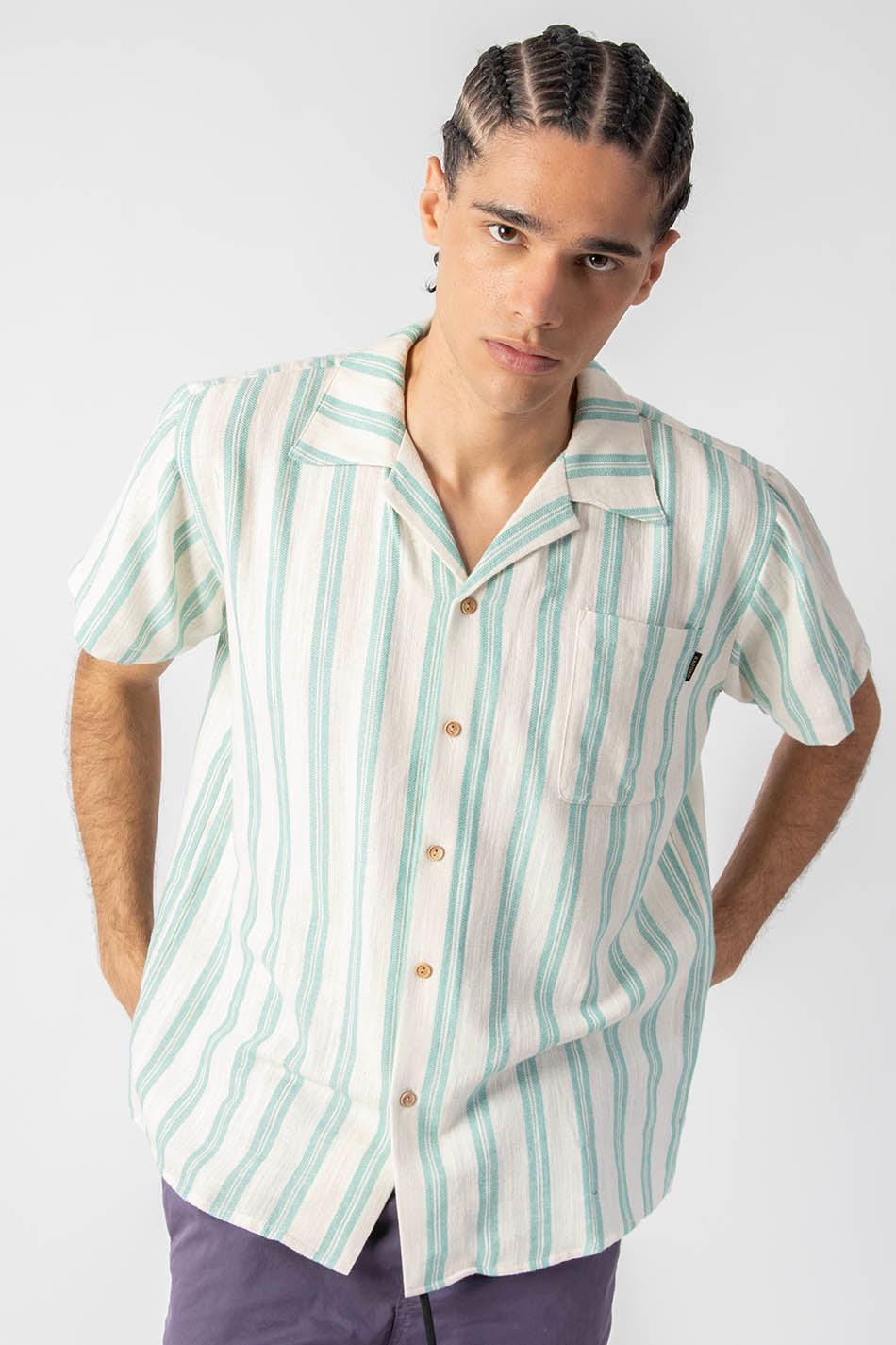 Kaotiko Camisa Ozan Stripes Ivory/ Aqua