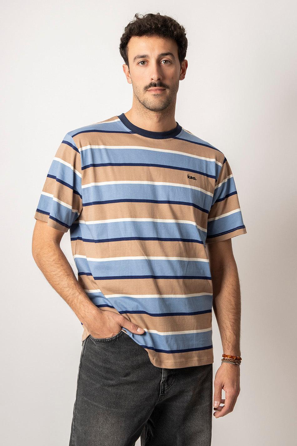 Kaotiko Camiseta Keane Stripes Blue/ Hazelnuts