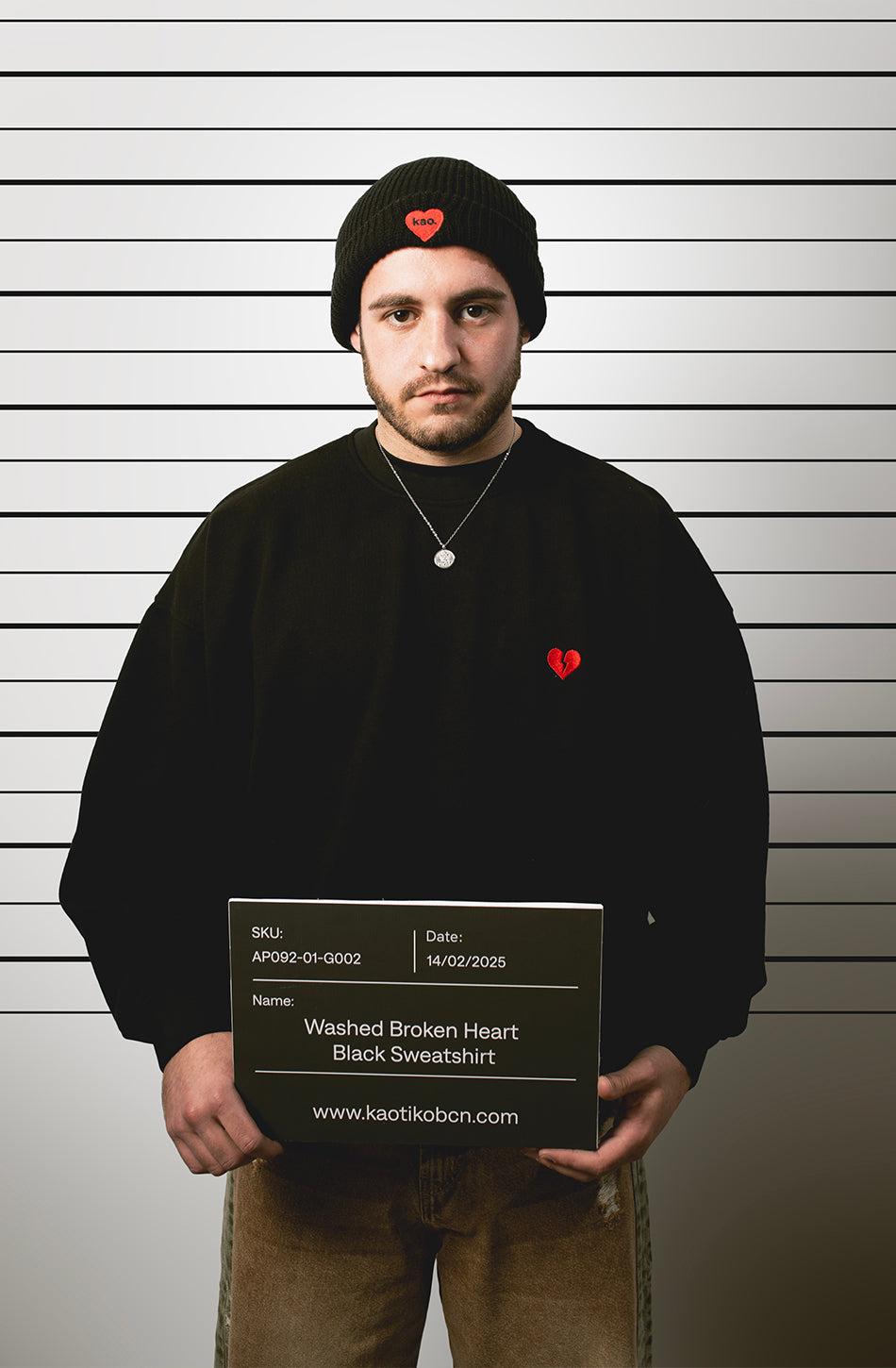 Kaotiko Sudadera Washed Broken Heart Black