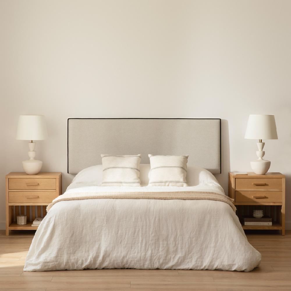 kenay home Cabecero tapizado 150/160 beige ribete negro