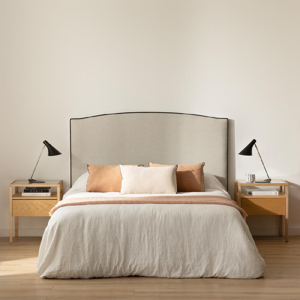 kenay home Cabecero tapizado 150/160 beige ribete negro