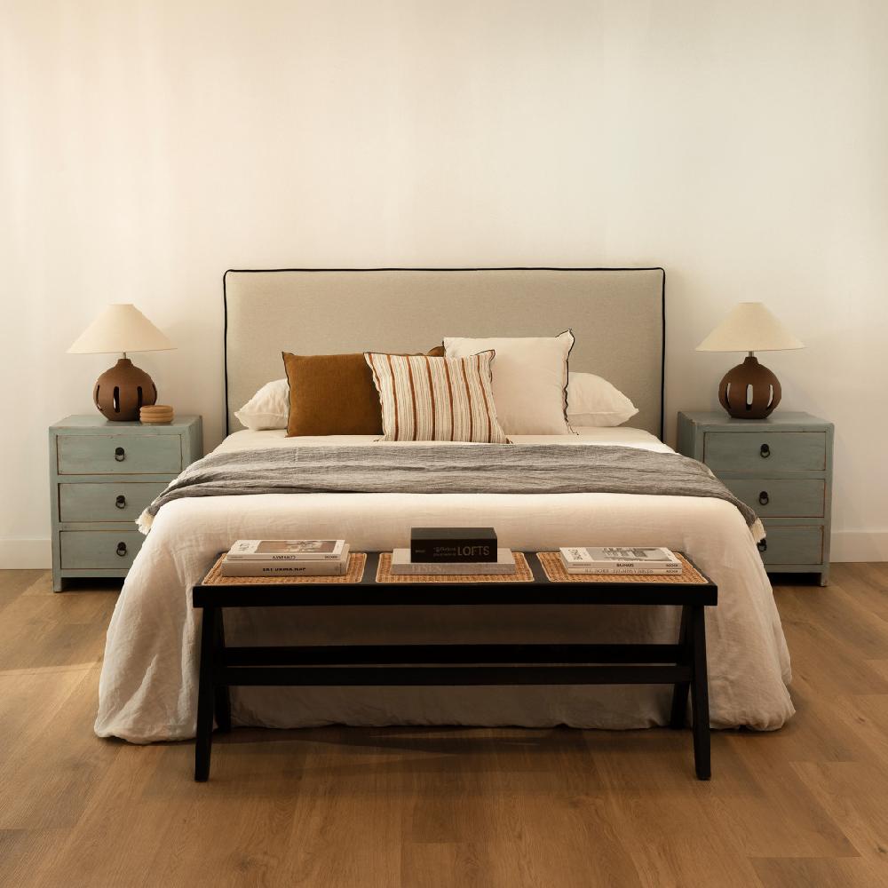 kenay home Cabecero tapizado desenfundable 150/160 beige ribete negro