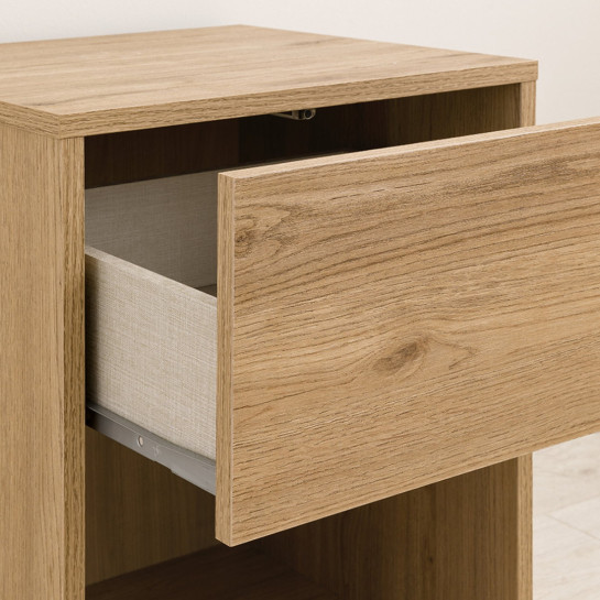 Kenay Home Conjunto Cabecero Tapizado 150 Beige Ilan + 2 Mesitas De Noche Natural 1 Cajón Hegas