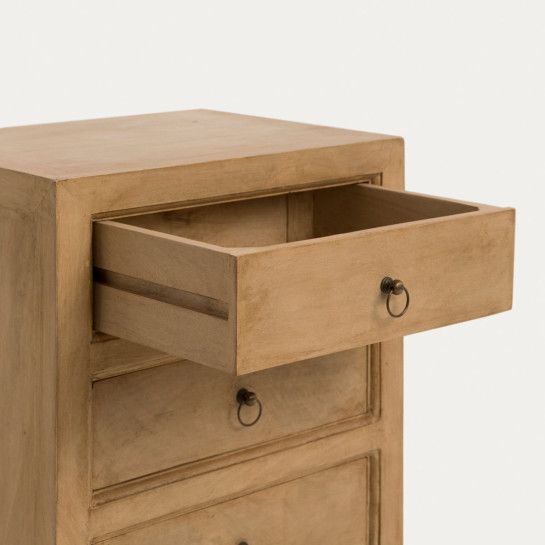 Kenay Home Conjunto Cabecero Tapizado 150 Perla Solum + 2 Mesitas De Noche Natural 3 Cajones Rustic