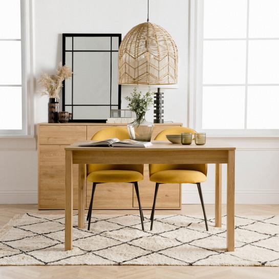 Kenay Home Conjunto Mesa De Comedor Extensible Natural 120 Hegas + 4 Sillas Tapizadas Mostaza Tall