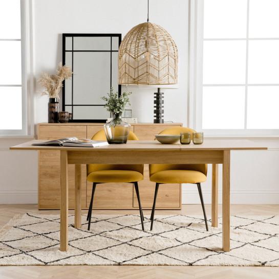 Kenay Home Conjunto Mesa De Comedor Extensible Natural 120 Hegas + 4 Sillas Tapizadas Mostaza Tall
