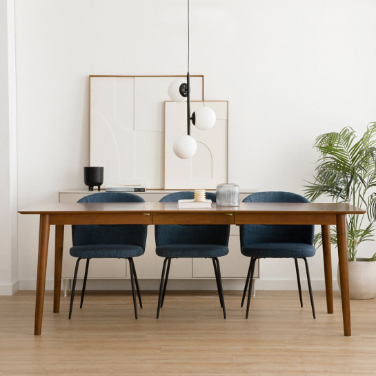 Kenay Home Conjunto Mesa De Comedor Extensible Rectangular Natural 160 + 4 Sillas Tapizadas Azul