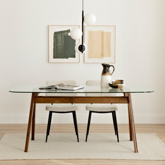 Kenay Home Conjunto Mesa De Comedor Rectangular Nogal 180 Must + 4 Sillas Tapizadas Beige Alina