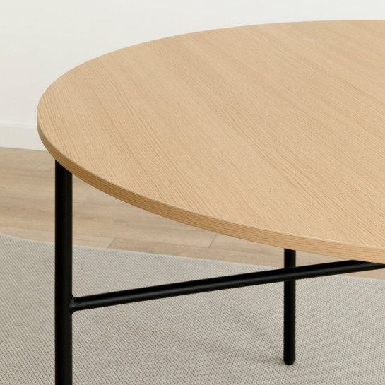 Kenay Home Conjunto Mesa De Comedor Redonda Natural-negro 120 Ceira + 4 Sillas Tapizadas Gris Brila