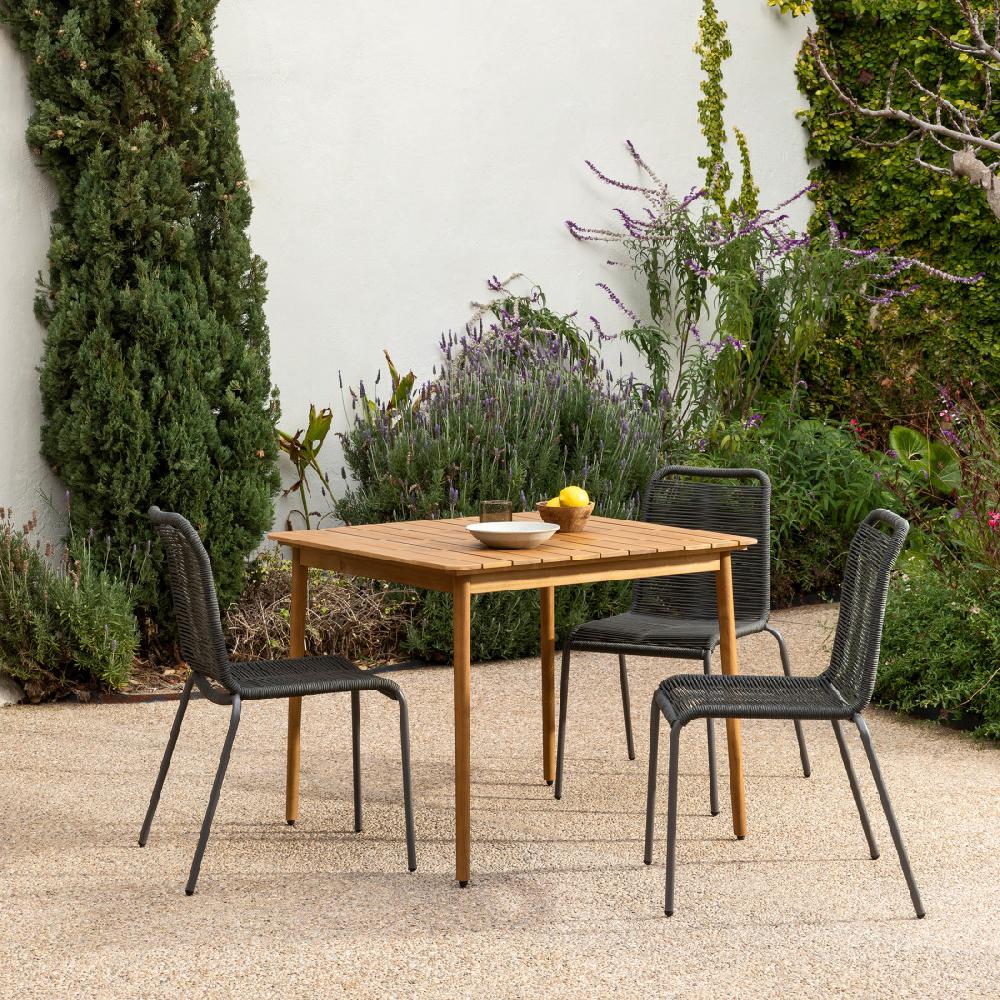 kenay home Conjunto mesa de jardín cuadrada natural 90 Hanson + 4 sillas de jardín antracita Bowen