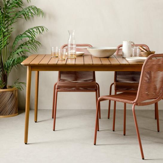 Kenay Home Conjunto Mesa De Jardín Rectangular Natural 160 Hanson + 4 Sillas De Jardín Terracota Bowen