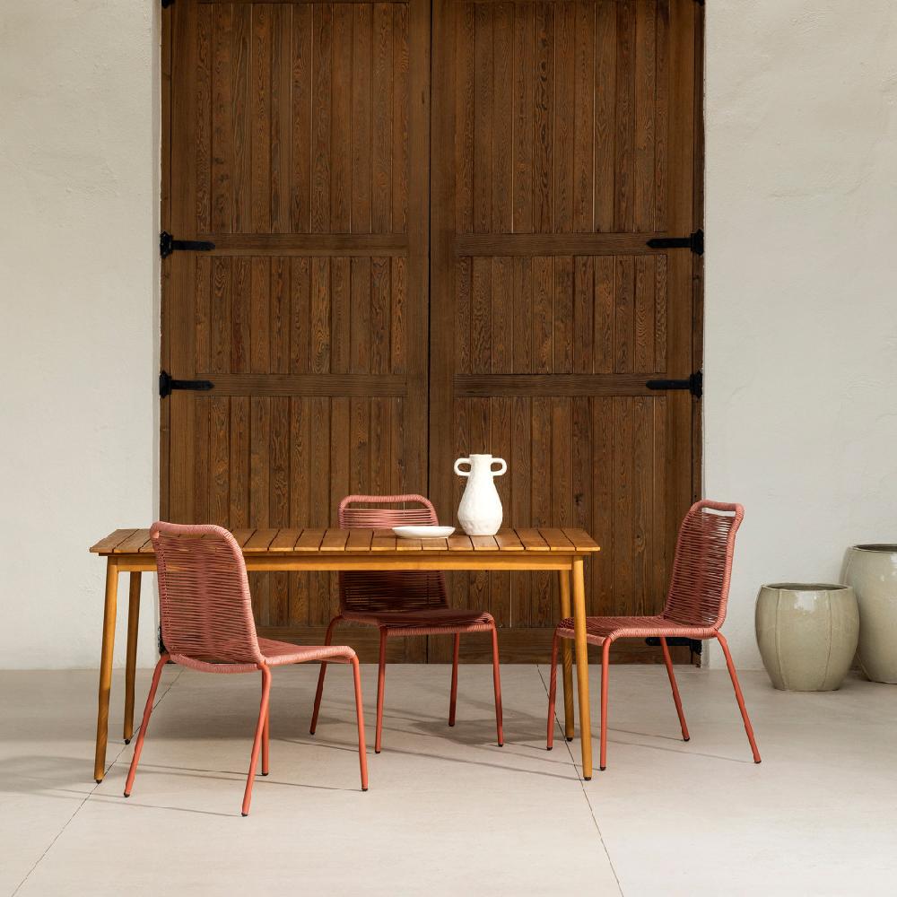 Kenay Home Conjunto Mesa De Jardín Rectangular Natural 160 Hanson + 4 Sillas De Jardín Terracota Bowen