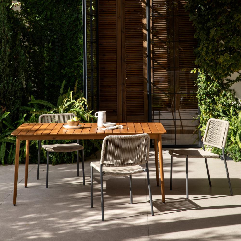 Kenay Home Conjunto Mesa De Jardín Rectangular Natural 160 Hanson + 4 Sillas De Jardín Natural Jervis