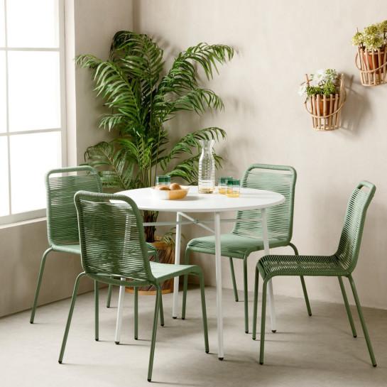 Kenay Home Conjunto Mesa De Jardín Redonda Blanca 90 Loise + 4 Sillas De Jardín Verdes Bowen