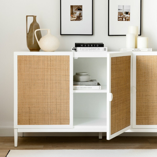 Kenay Home Aparador 150 Blanco Y Ratán