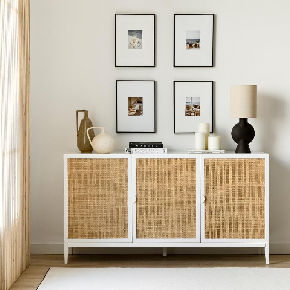 kenay home Aparador 150 blanco y ratán