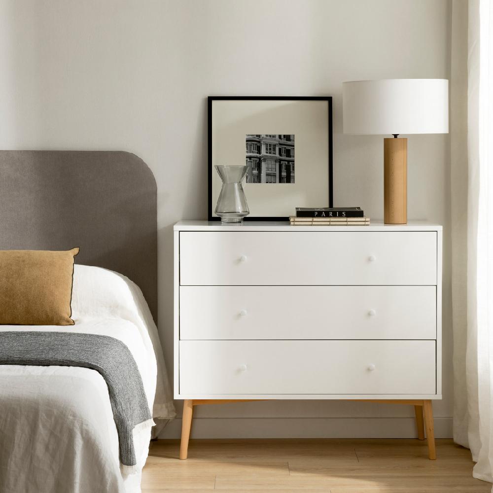 kenay home Cómoda blanca y natural 3 cajones