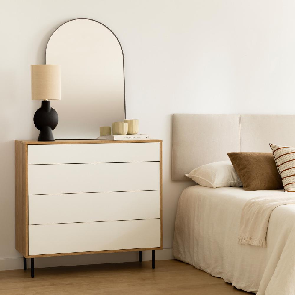 kenay home Cómoda blanca y natural 4 cajones