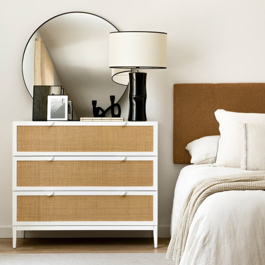 Kenay Home Cómoda Blanca Y Ratán 3 Cajones