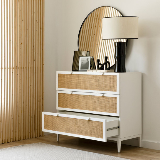 Kenay Home Cómoda Blanca Y Ratán 3 Cajones