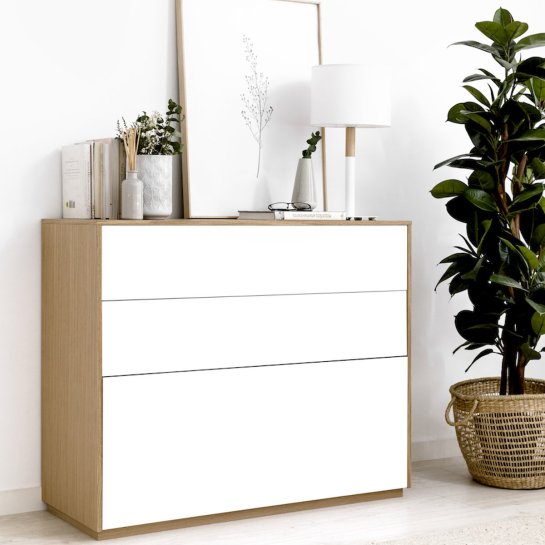 Kenay Home Cómoda Blanca Y Roble 3 Cajones