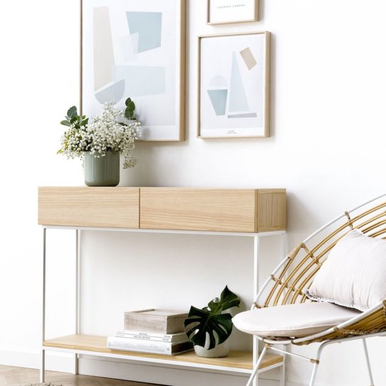 Kenay Home Consola Blanca/natural 2 Cajones