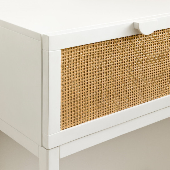 Kenay Home Consola Blanca Y Ratán 1 Cajón