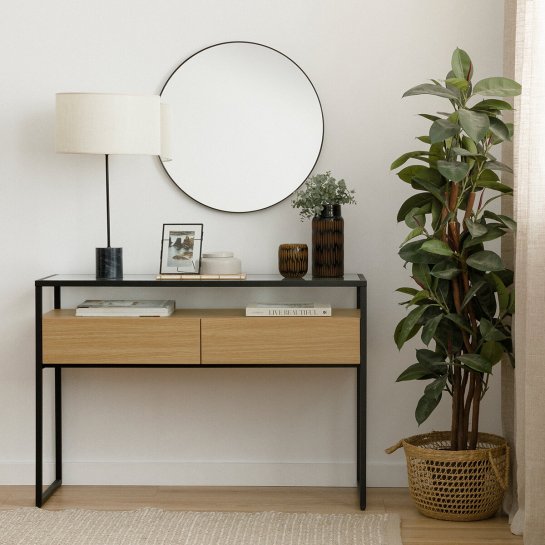 Kenay Home Consola Negra Y Natural 2 Cajones