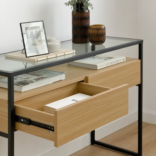 Kenay Home Consola Negra Y Natural 2 Cajones