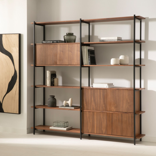 Kenay Home Estantería Alta Doble Chapa De Nogal