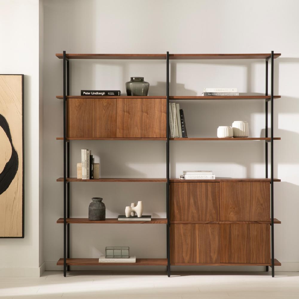 kenay home Estantería alta doble chapa de nogal