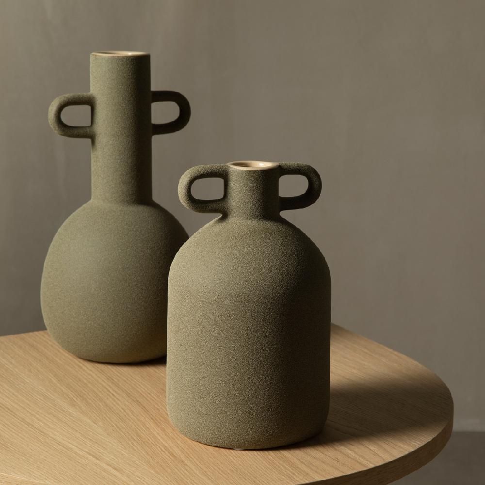 kenay home Jarrón cerámica verde ancho