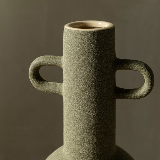 Kenay Home Jarrón Cerámica Verde Estrecho