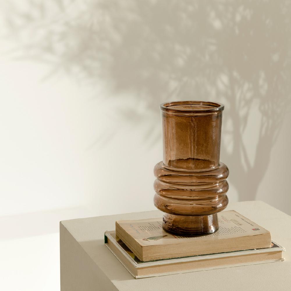 kenay home Jarrón vidrio marrón pequeño