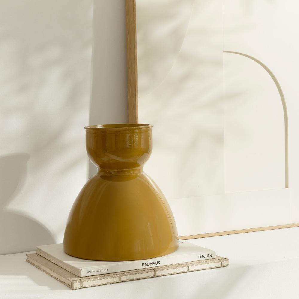 kenay home Jarrón vidrio mostaza pequeño