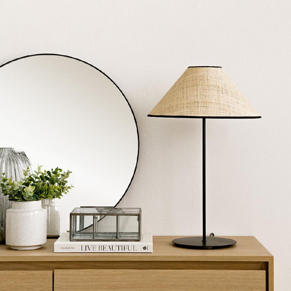 kenay home Lámpara sobremesa rafia negra