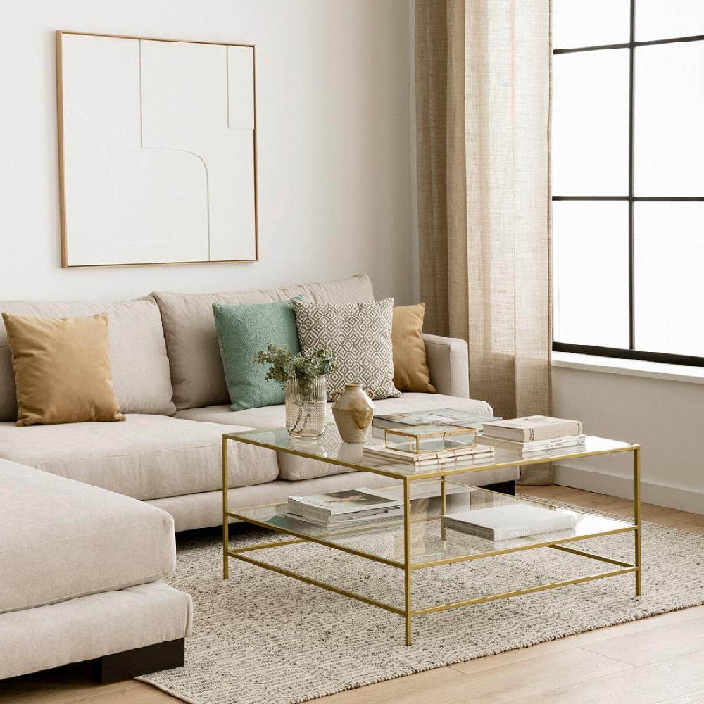 kenay home Mesa de centro cuadrada dorada 90